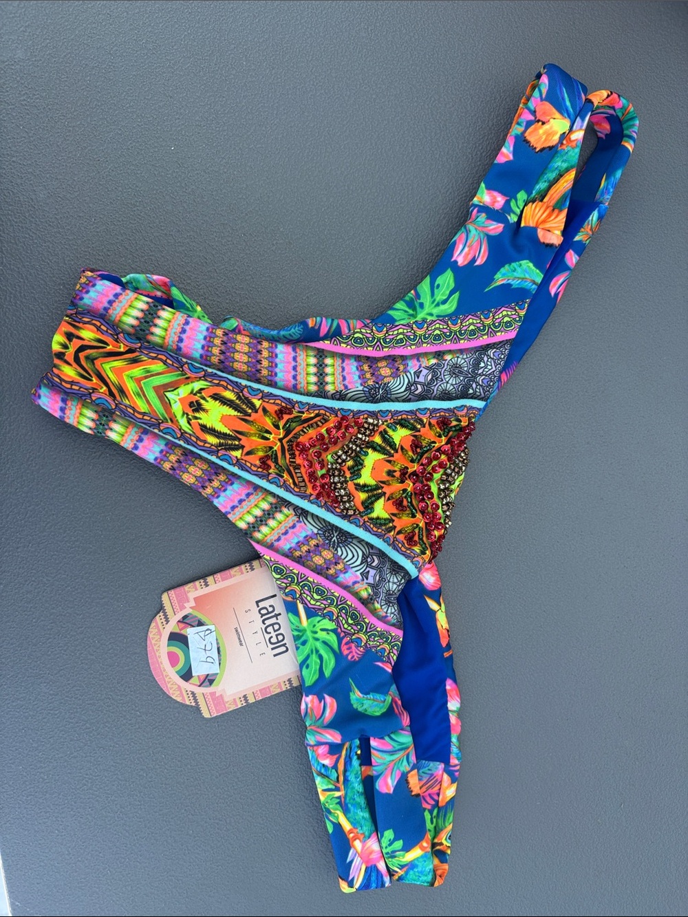 Women's Blue Multicolor Floral-Print Bikini Bottom